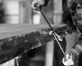 We use a draw knife to create our uniqe live edge tables, shlelves and racks.